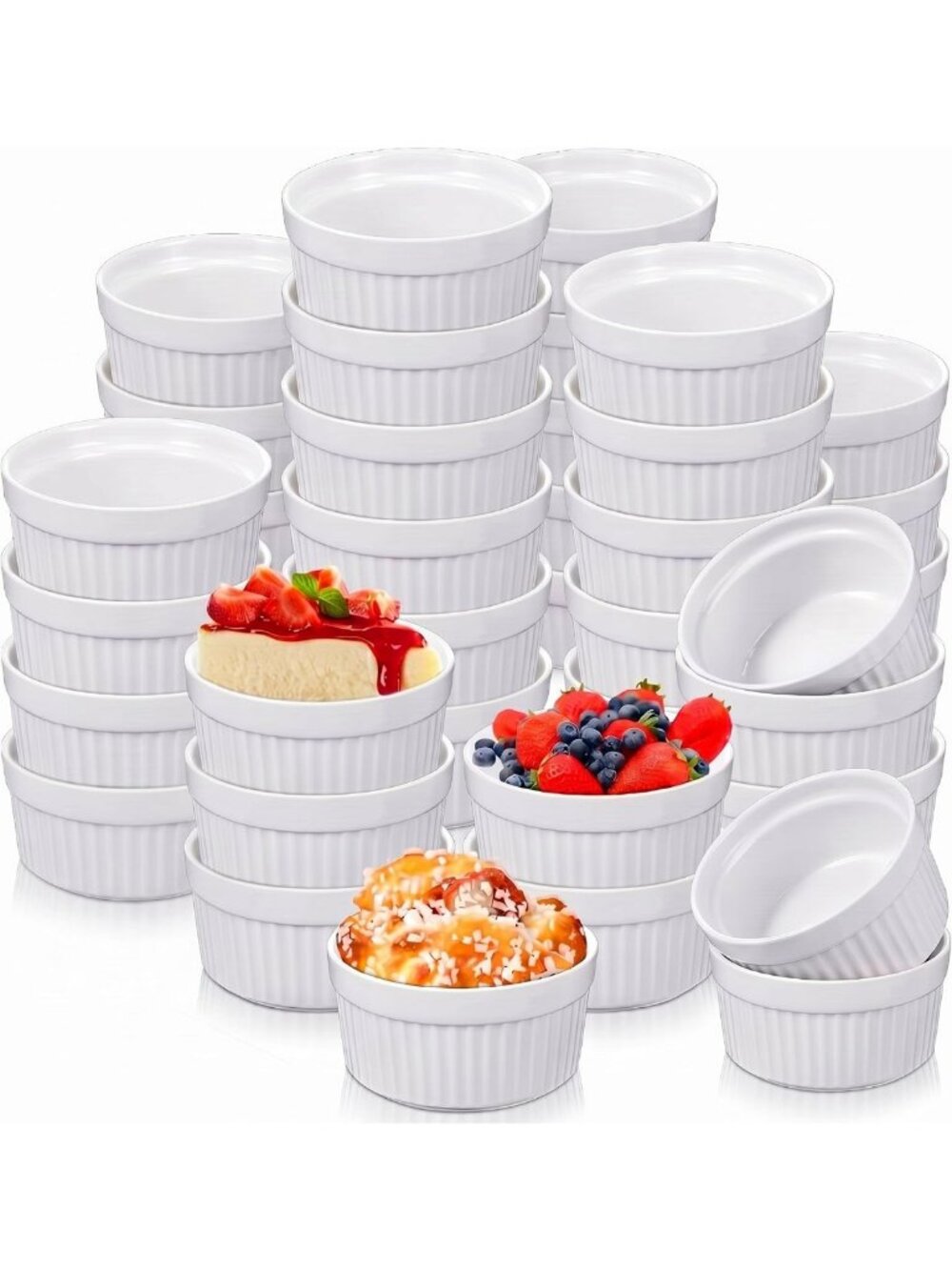 48 Pcs Oven Safe White Porcelain Ramekins for Baking, Desserts & Creme Brulee